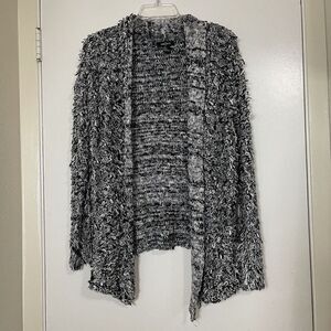 Forever 21 Black white crochet loop knit sweater open front cardigan small